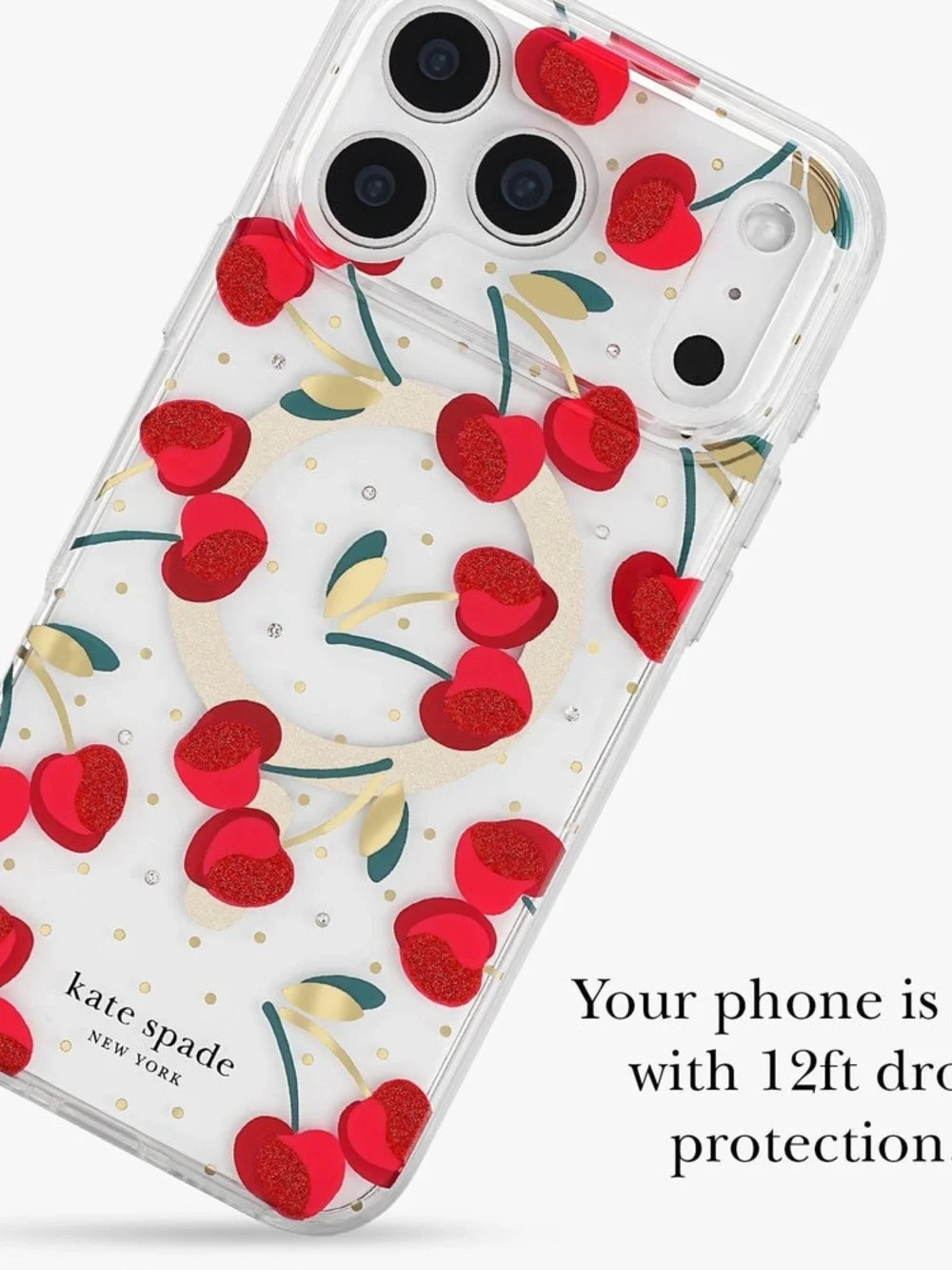 kate spade Clear Cherry Phone Case with cristal Accents Like New